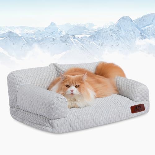 Hollypet Cooling Dog Cat Pet Couch Soft Calming Sofa Bed for Medium Small Cats and Dogs, Gray, 24'x...