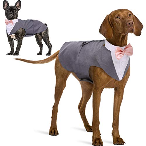 IDOMIK Dog Tuxedo Suit for Small Medium Large Breed, Formal Dog Tuxedo Vest Set with Detachable Bow Ties Collar & Bandana Scarf, Gentle Pet Costume/Dress/Clothes/Shirt for Wedding Birthday Party Grey