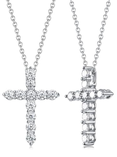 1.10/3.30 Carat Moissanite Sapphire Ruby Emerald Cross Pendant Necklace for Women Men, Solid 925 Sterling Silver Chain Pendant, Wedding Anniversary Christmas Jewelry