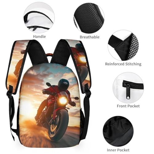 Motocross Dirt Bike Sunset 3 PCS Backpack Set Casual Daypack with Insulated Lunch Bag & Pencil Case3
