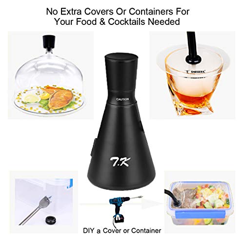 TMKEFFC Smoking Gun Food Smoker Tools Set, Portable Hand-held Smoke Infuser for Cocktails Drinks, Resin Dome Cloche, Cup Cover, DIY Flat Drill Bit Rubber Ports Included, Batteries Operated, Black