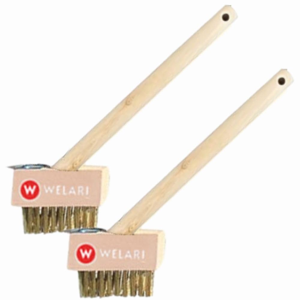 Welari Natural 2 X Patio Weed Brush With Wire Bristles & Blade Scraper – Heavy-Duty Block Paving & Driveway Weed Remover Tool – Moss & Weed Cleaner With 30Cm Handle – Garden Path & Patio Cleaning Tool