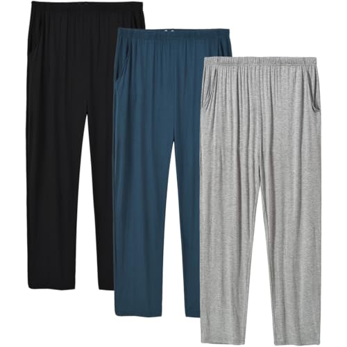 Image of JINSHI Mens Pajama Pants Soft Modal Pajama Bottoms Loose Long Pj Pant Thin Sleepwear Lounge Pants with Pockets 2 Pack