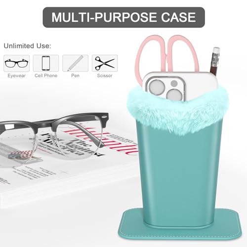 Image of Eyeglasses Holder,Plush Lined PU Leather Pattern Stand Case with Magnetic Base,Unisex for Women Men