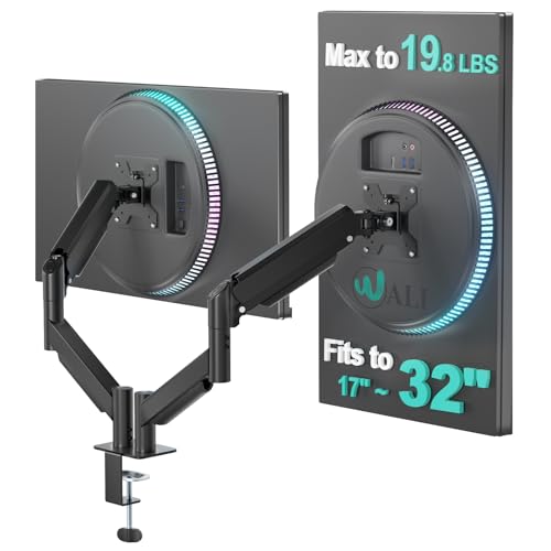 Image of WALI Dual Monitor Mount for 17-32 inch Screens, Dual Monitor Arms for 2 Monitors Holds 19.8 lbs, Adjustable Gas Spring Dual Monitor Stand for Desk, VESA Mount 75x75 /100x100mm (GSMP002), Black