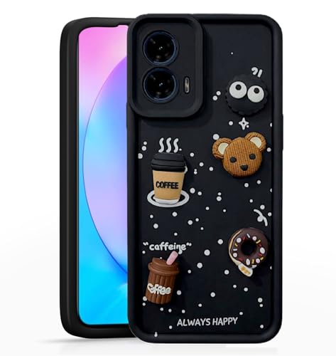 Image of Bintage Cute Fun Taddy| 3D Ball Bear| Donut| Coffee Rubber Case Full Body & Camera Protection Back Cover Compatible for Motorola G24 5G - Black