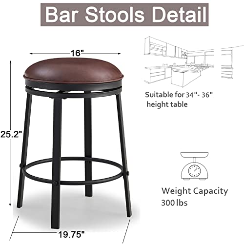 Oulluo Swivel Bar Stools Set Of 2, Counter Height Stools, Stools For Kitchen Counter, Round Faux Leather Barstools, 26 Inch Metal Backless Counter Stools,Industrial Kitchen Stools For Island,520P-Bbpu #TOP2