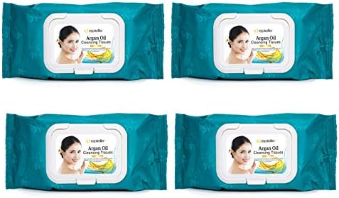 Epielle Argan Oil Cleansing Facial Tissues Makeup Remover Wipes Gentle and Nicely Scented Towelettes - 60 Sheets per pack, 4 pack (new)