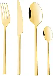 WOLFF - Faqueiro 24 Peças de Aço Inox Firenze Dourado - Jogos de Talheres - Mesa Posta - Utensílios de Cozinha, Enxoval, Casamento, Decoração