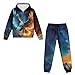 Suhoaziia Fire Flames Eagle Boys Full Zip Hoodies Casual Long Sleeve Zipper Sweatshirts and Sweatpant Tracksuit 2 Piece Outfits Jogger Sets with Pockets Sweatsuits Fall Fashion Clothes