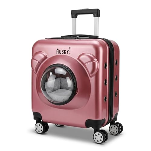 Image of Husky & Purr Pet Carrier with Wheels for Cats & Small Dogs | Durable Cat Bag Carrier Trolley with Mesh and Transparent Dome Front, Telescopic Handle, Up to 8kgs