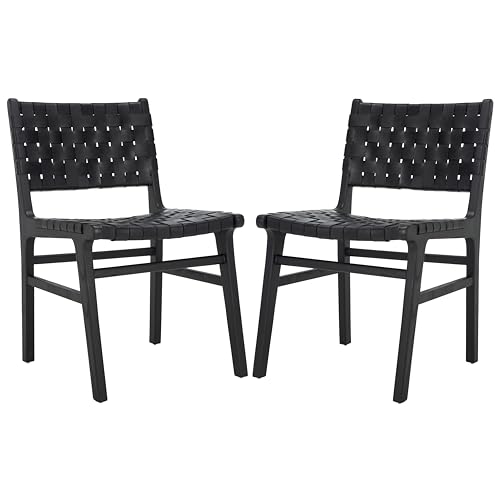 SAFAVIEH Home Collection – Taika Set of 2 Black Woven Leather & Solid Wood Dining Chair, Fully Assembled (DCH4000G-SET2)