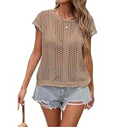 BreathSunny Womens Crochet Knit Swimsuit Coverup Beach Vest Summer 2026 Crew Neck Hollow Out Bath...