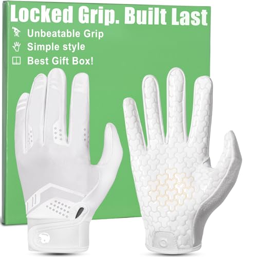 Pixel Panda Football Gloves Adult Youth, Black White Receiver Football Gloves Men with Pro-Grade Sticky Grip, Breathable Wide Receiver Glove Gifts for High Training Performance (White,S)