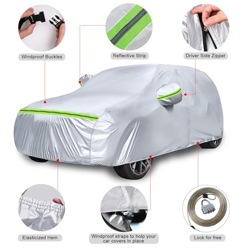 Image of Waterproof Car Covers Replace for 2015-2025 Jeep Renegade, 6 Layers Silver All Weather Car Cover with Zipper Door & Windproof Bands for Snow Rain Dust Hail Protection