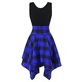 Stil: Mode, Kausal Generisch Wadenlange Kleider Ärmellos Kalte Schulter Up Plaid Print Unregelmäßiges Kleid Rotes Kleid Eng (Blue, S)
