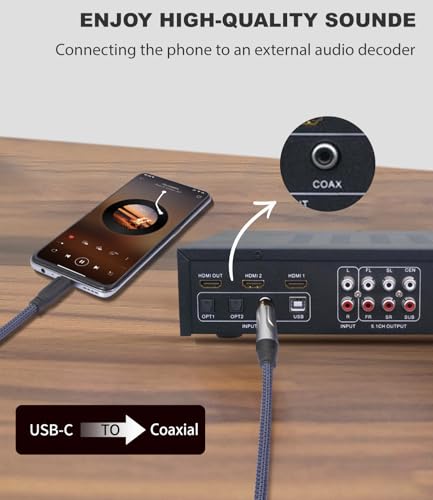 Cable USB C a coaxial macho para audio digital DAC y amplificador 4