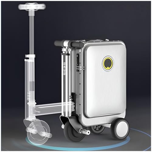 JXUANMM Maleta portátil Inteligente, Scooter eléctrico para Equipaje para Viajes, Equipaje Giratorio expandible, rígido e Indestructible, con Carga USB, Velocidad 13 km/h Silver-20L-SE3S