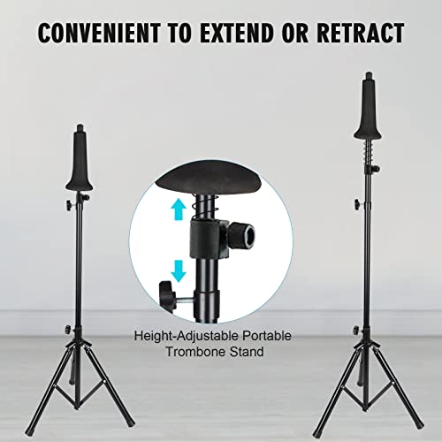 Trombone Stand, Adjustable Portable Travel Music Accessory, Hard Steel Black Finished With Cushioned Bell Mount #TOP1