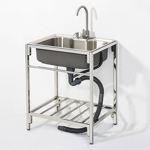Évier autoportant en acier inoxydable avec robinet d'eau chaude et froide pour garage