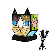 Entlityful Stained Glass Cat Table Lamp, Handcrafted Tiffany Style Cat Light, Cute Desk Lamps, Decorative Small Night Light,Table Lamps for Bedroom(Does Not Include a Main Lighting Bulb)