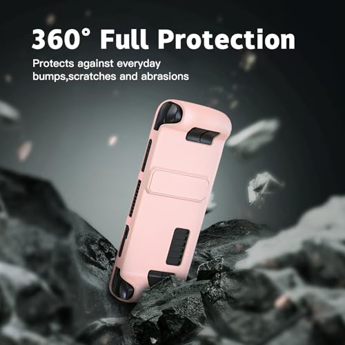 Image of bibuks Steam Deck Case,Steam Deck OLED Protective Case,Non-Slip Skin Protective Shell Accessories with Kickstand ,2 Screen Protector, 4 Thumb Grip (Pink)