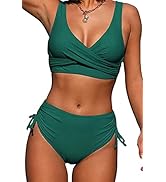 Yutdeng Bikini Damen Bauchweg High Waist Kordelzug Side Bikini Push Up Bikini Oberteil Badeanzug ...