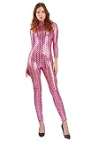 Seeksmile Unisex Hollow-Carved Shiny Dancewear Catsuit Bodysuit (Medium, Pink)