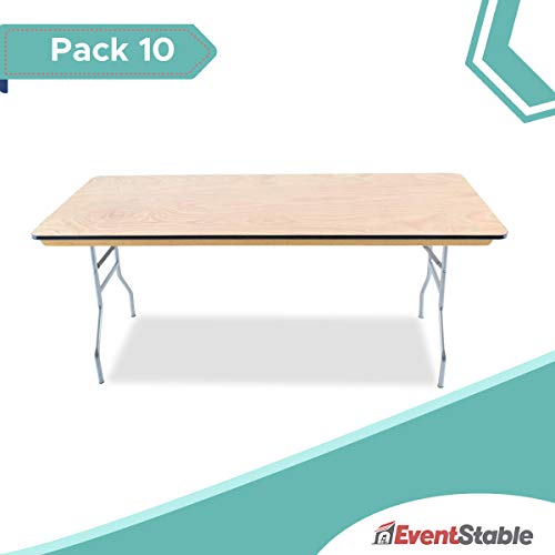 Eventstable Titan Series Folding Table - Commercial Grade Plywood Foldable Table - Rectangle Durable Fold Up Table For Parties Banquet Halls Wedding Venues - 10 Pack #TOP1