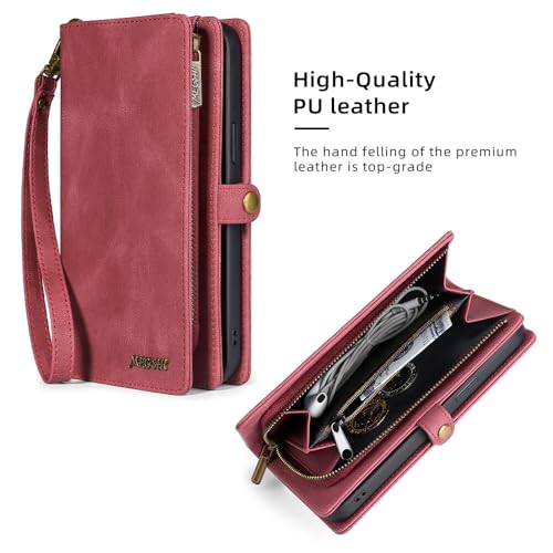 Étui portefeuille magnétique multi-flip iPhone 15 Pro Max rouge antichoc - 3