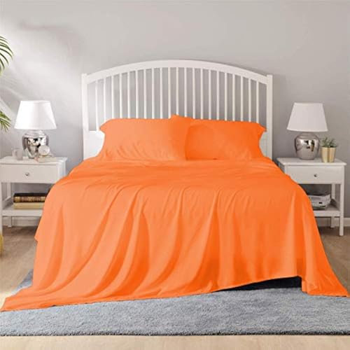 Image of YRM Bedding's - Egyptian Cotton Bedsheet 400-TC Premium Hotel Quality 1 Bedsheet (90x100) + 2 Pillow Covers (18x28) - (Double Bed, Orange Color)