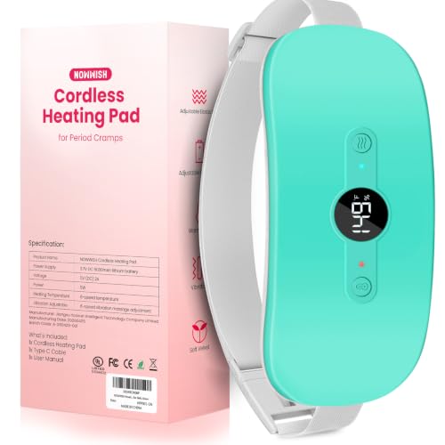 Image of NOWWISH Heating Pad for Period Cramps, Portable Electric Cordless Menstrual Heating Pad Rechargeable with 6 Heat Levels and 6 Massage Modes, Gifts for Women, Dorm Room Essentials for Girls, Green