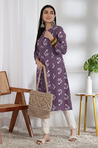 Image of MIRCHI FASHION Pure Cotton Kurti for Women | A-Line Kantha Work Printed Kurta for Woman | Ethnic Wear for Office & Daily Use (Single Piece)