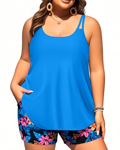 Image of Tempt Me Plus Size Tankini Swimsuits - Women Two Piece Tankini Top with Shorts Flowy Swimsuit 2025 Bathing Suits