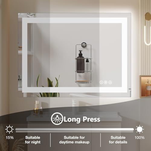 Image of Simple Deluxe LED Bathroom Mirror 36x48 Inch Tempered Glass - Frameless LED Backlit Lighted Mirror for Bathroom Vanity with Anti-Fog, 3 Colors Dimmable, Memory Function, Wall-Mounted