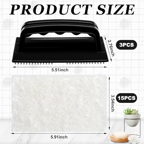 Image of Maxdot 18 Pcs Handled Bath Scrubber Set, 15 Bathroom Scouring Pad 3 Bathtub Scrubber with Handle Non Scratch Soap Scum Remover for Cleaning Sink Shower Tile Swimming Pool Step Corner (Black and White)
