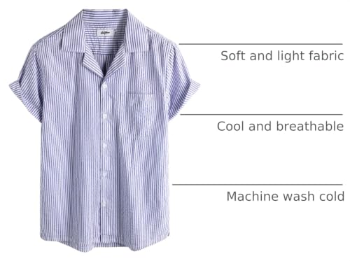 Image of VATPAVE Mens Striped Summer Shirt Casual Button Down Short Sleeve Beach Shirts Cotton Shirts for Men