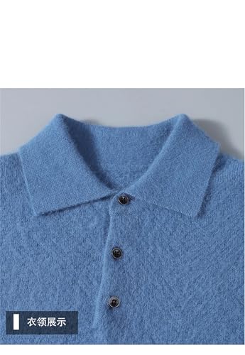 Dcvmvmn Men's Lapel Cashmere Pullover Sweater Casual Knitted Full Sleeved Jumper Light Blue4