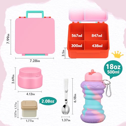 Image of Bento Lunch Box for Kids with 9oz Soup Thermo, Leakproof Lunch Food Containers with 4 Compartment, Kids Thermo Hot Food Jar for School Travel