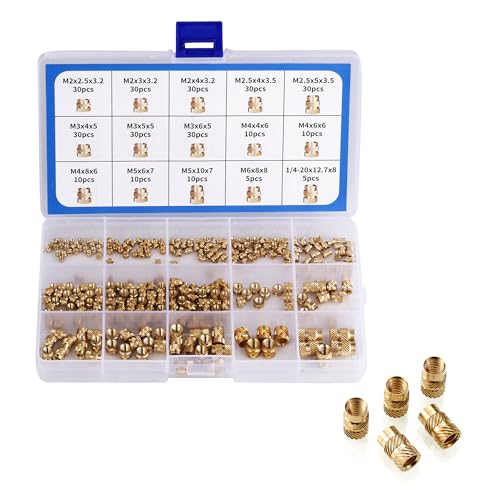 300 Stück Gewindeeinsatz,Einpressmuttern mit Etikett,M2,M2.5,M3,M4,M5,M6 Einschmelzgewinde,Mit Sortierbox,GewindeeinsäTze,Für den 3d druck zubehör und Kunststoffteilen mittels Hitze oder Ultraschall