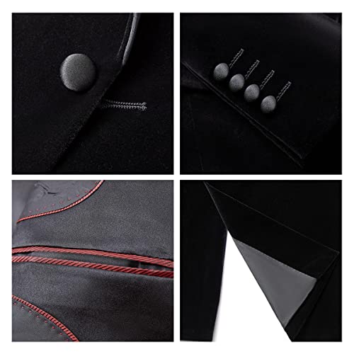Mens Velvet Suits Slim Fit 2 Piece For Men Tuxedo Blazer Peaked Lapel One Button Dinner Stylish Jacket & Pants Suits Black #TOP5