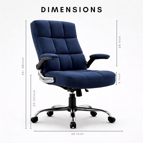 Image of LAKDI Furniture Co Premium Velvet Fabric High Back Office Chair with Adjustable Tilt, Flip-Up Arms, Ergonomic Design, Thick Soft Padding | Executive Boss Chair, Blue | 5 Years Warranty & Free Assembly