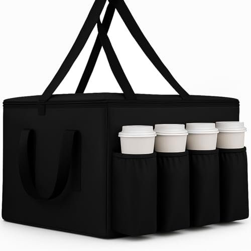 musbus 1Insulated Food Delivery Bag with Cup Holders/Drink Carriers Premium XXL, Great for Beverages, Grocery, Pizza, Commercial Quality Hot & Cold, Black (014)