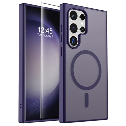 Image of SUPFINE Magnetic for Samsung Galaxy S23 Ultra Case with Screen Protector, (Built-in Magnets) (Military Grade Drop Protection) Slim Translucent Shockproof Phone Case,Dark Purple