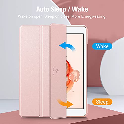 Image of Fintie Hybrid Slim Case for iPad 9th / 8th / 7th Generation (2021 / 2020 / 2019) 10.2 Inch - [Built-in Pencil Holder] Shockproof Cover with Clear Transparent Back Shell, Auto Sleep Wake, Rose Gold
