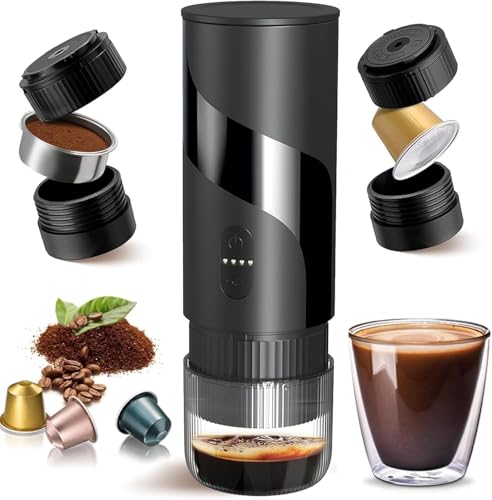 Cafetera portátil, cafetera portátil de 20 bares, cafetera eléctrica de viaje sin autocalentamiento, máquina de espresso portátil para coche, camping, oficina, compatible con café molido y cápsulas
