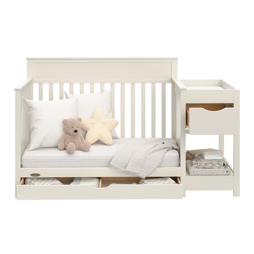 Image of Graco Shiloh 5-in-1 Convertible Crib & Changer with Drawer - GREENGUARD Gold Certified Baby Crib Crafted from Wood, Converts to Toddler Bed, Daybed, and Full-Size Bed (Frosted Oat)