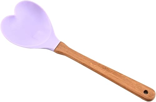 Miniatura 6 de Cuchara de sopa de silicona en forma de corazón, cucharón de sopa fácil de lavar en forma de corazón, agujero para colgar, práctica cuchara de arroz