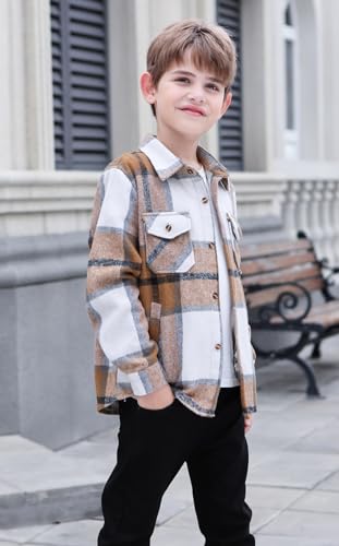 Cromoncent Boys Long Sleeve Flannel Plaid Shirt Button Down Thick Shirts4