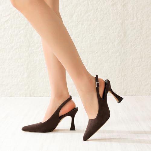 Image of Susanny Slingback Kitten Heels Elegant Dressy Pumps for Women Closed Pointy Toe Sexy Chunky High Heels Wedding Bride Prom Party Dress Shoes